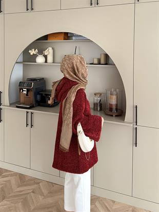 Kapüşonlu Simli Hırka Kırmızı