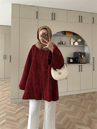 Kapüşonlu Simli Hırka Kırmızı