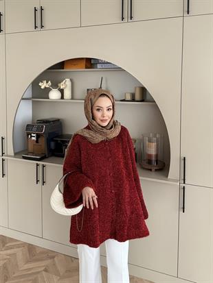 Kapüşonlu Simli Hırka Kırmızı