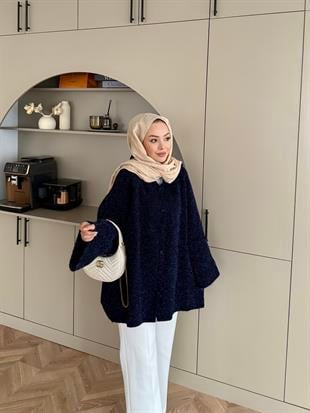 Kapüşonlu Simli Hırka Lacivert