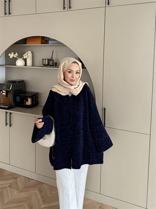 Kapüşonlu Simli Hırka Lacivert