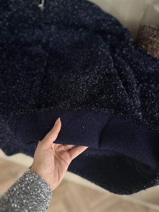 Kapüşonlu Simli Hırka Lacivert