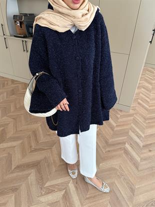 Kapüşonlu Simli Hırka Lacivert