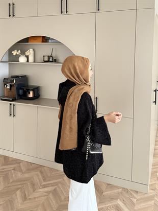 Kapüşonlu Simli Hırka Siyah