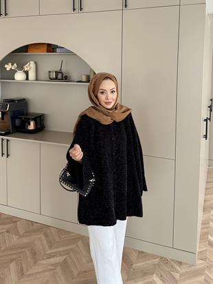 Kapüşonlu Simli Hırka Siyah