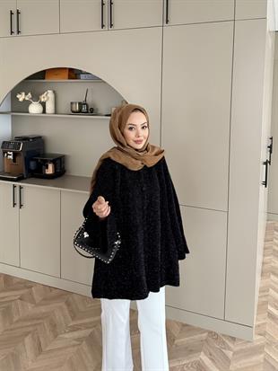 Kapüşonlu Simli Hırka Siyah