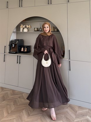 Karaf Pelerinli Elbise Acı Kahve (8054)