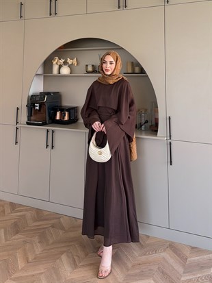 Karaf Pelerinli Elbise Acı Kahve (8054)