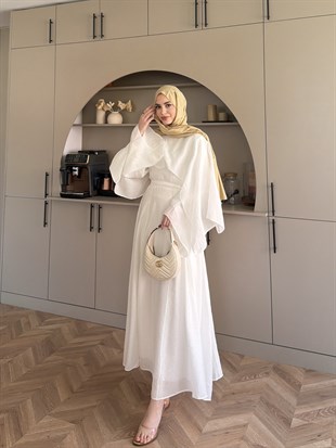 Karaf Pelerinli Elbise Beyaz (8054)
