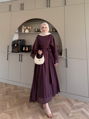 Karaf Pelerinli Elbise Mürdüm (8054)