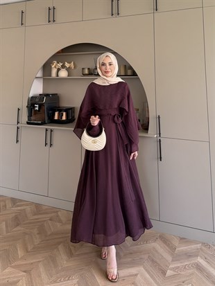 Karaf Pelerinli Elbise Mürdüm (8054)