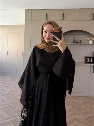 Karaf Pelerinli Elbise Siyah (8054)