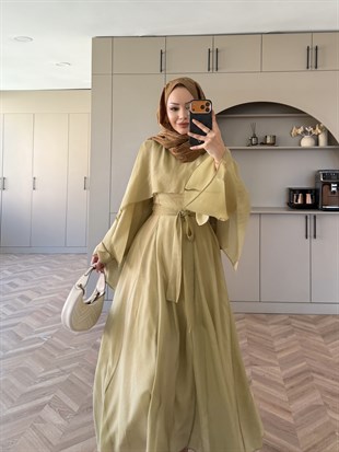 Karaf Pelerinli Elbise Yağ Yeşili (8054)