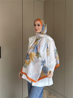 Karanfil Desen Şal Turuncu (095)