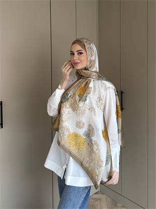 Karanfil Desen Şal Vizon (095)