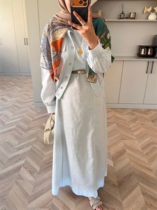 Karya Ceketli Keten Elbise Bebe Mavisi (4539)