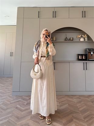 Karya Ceketli Keten Elbise Bej (4539)