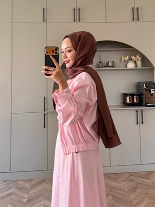 Karya Ceketli Keten Elbise Pembe (4539)
