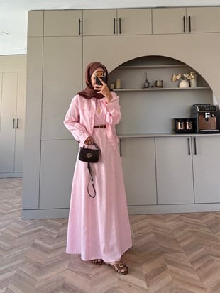Karya Ceketli Keten Elbise Pembe (4539)