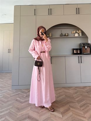 Karya Ceketli Keten Elbise Pembe (4539)