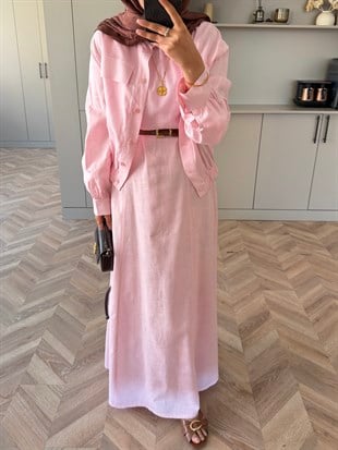 Karya Ceketli Keten Elbise Pembe (4539)
