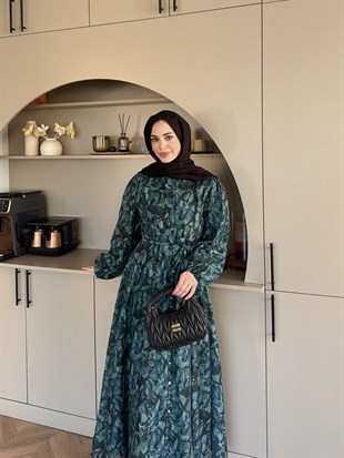 Katre Çiçek Desenli Elbise Lacivert (26145)