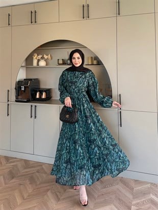 Katre Çiçek Desenli Elbise Lacivert (26145)
