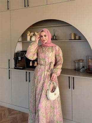 Katre Çiçek Desenli Elbise Yeşil (26145)