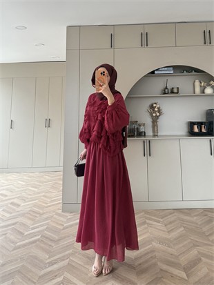 Kave Fırfırlı Etekli Takım Bordo (5711)