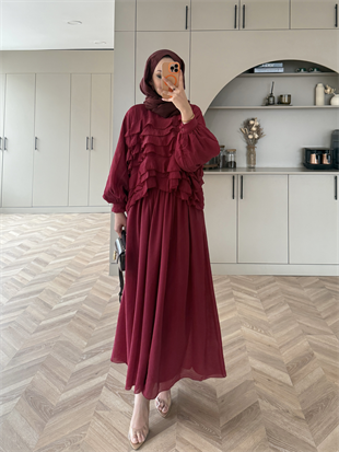 Kave Fırfırlı Etekli Takım Bordo (5711)