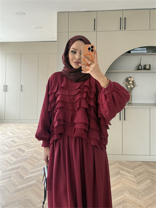 Kave Fırfırlı Etekli Takım Bordo (5711)