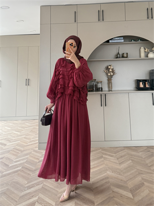 Kave Fırfırlı Etekli Takım Bordo (5711)