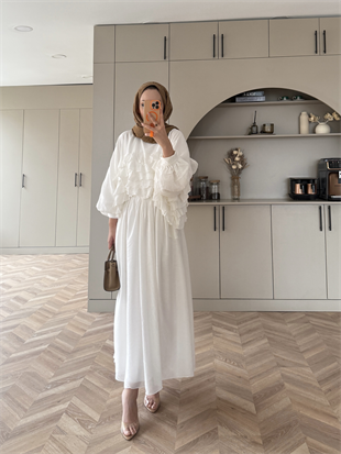 Kave Fırfırlı Etekli Takım Ekru (5711)