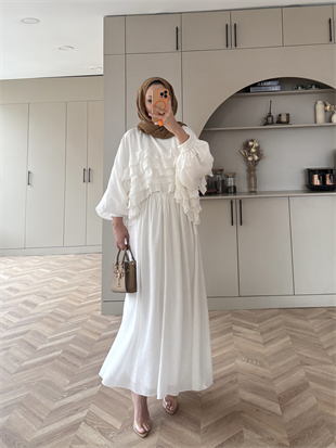 Kave Fırfırlı Etekli Takım Ekru (5711)