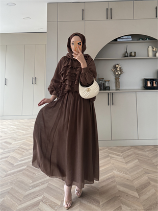 Kave Fırfırlı Etekli Takım Kahverengi (5711)