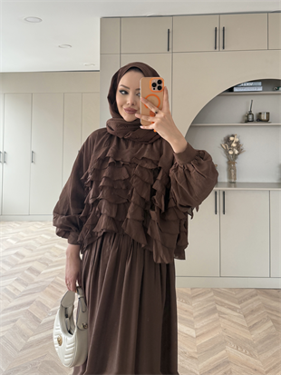 Kave Fırfırlı Etekli Takım Kahverengi (5711)