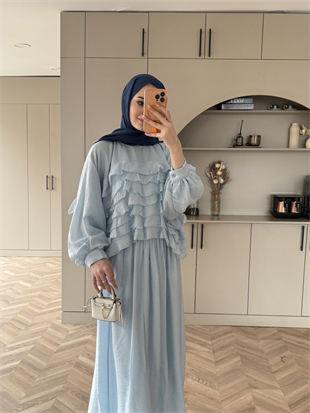 Kave Fırfırlı Etekli Takım Mavi (5711)