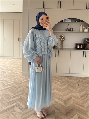 Kave Fırfırlı Etekli Takım Mavi (5711)