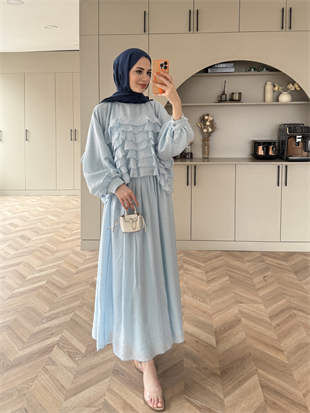 Kave Fırfırlı Etekli Takım Mavi (5711)