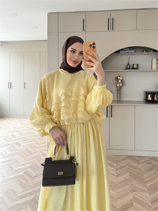 Kave Fırfırlı Etekli Takım Sarı (5711)