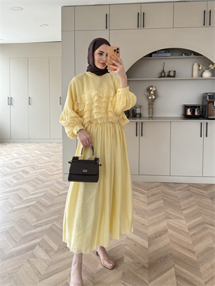 Kave Fırfırlı Etekli Takım Sarı (5711)