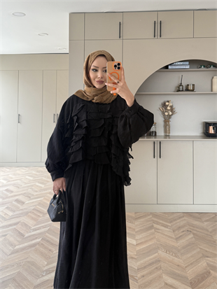 Kave Fırfırlı Etekli Takım Siyah (5711)