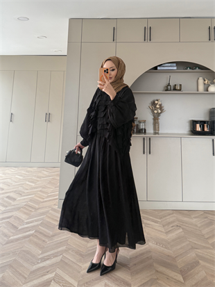 Kave Fırfırlı Etekli Takım Siyah (5711)