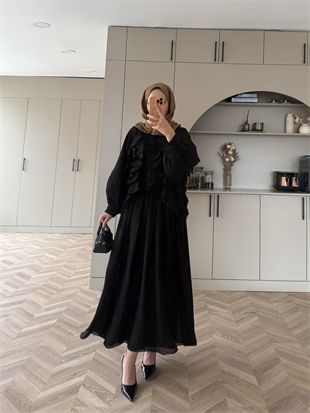 Kave Fırfırlı Etekli Takım Siyah (5711)