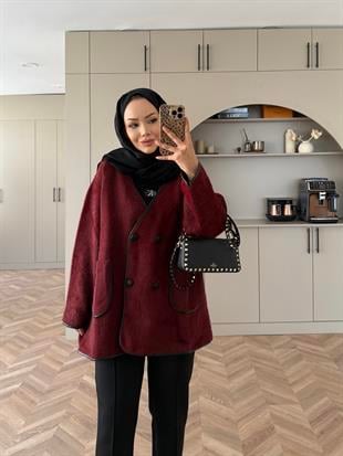 Keira Angora Biyeli Hırka/Ceket Bordo