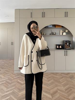 Keira Angora Biyeli Hırka/Ceket Ekru