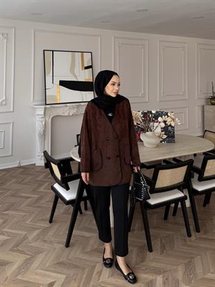 Keira Angora Biyeli Hırka/Ceket Kahve