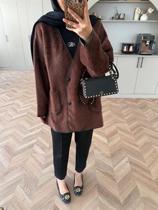 Keira Angora Biyeli Hırka/Ceket Kahve