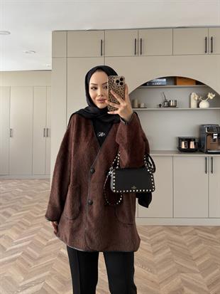 Keira Angora Biyeli Hırka/Ceket Kahve