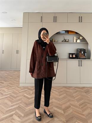 Keira Angora Biyeli Hırka/Ceket Kahve